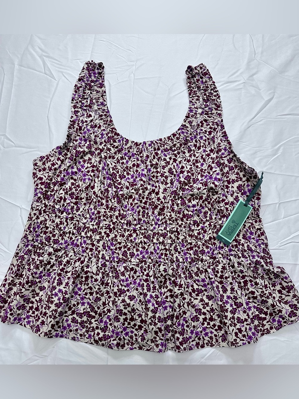 Terra & Sky Purple and White Floral Smocked Tank